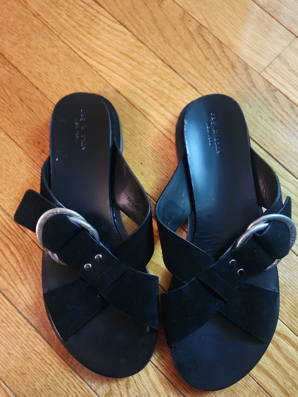 Rag &Bone Beau Black Suede Crisscross Buckle Slide Sandals - Women